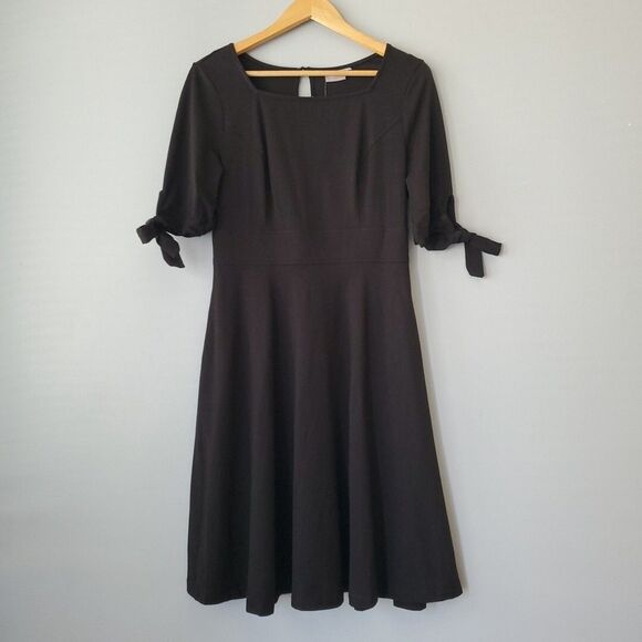 E. Shakti Black Short Sleeve Square Neck Fit and Flare Mini Dress Womens Medium - Picture 1 of 8